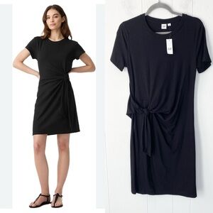 NWT Gap Foreversoft Sarong 100% Cotton Mini Dress Black Tie Waist Classic Sz S